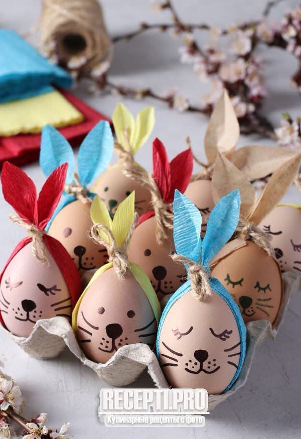 Декор пасхальных яиц «Кролики» с помощью пергамента или цветной бумаги