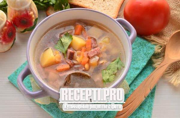 Гороховый суп с копченой колбасой, рецепт приготовления