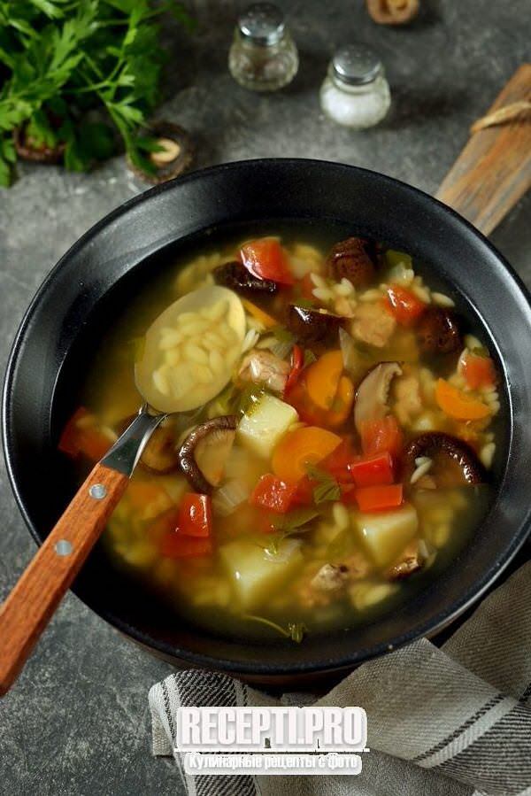 Суп с сушеными грибами и пастой орзо